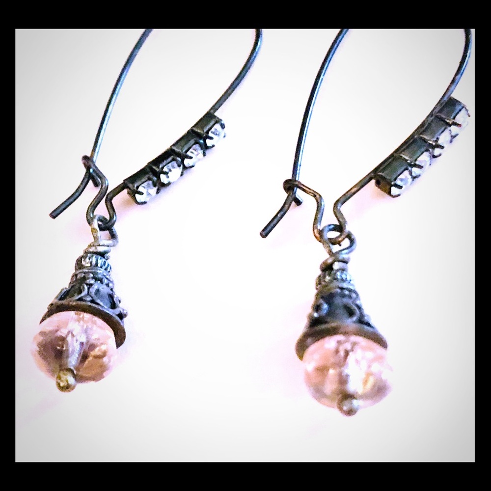 SWAROVSKI CRYSTAL, BRONZE DANGLE EARRINGS